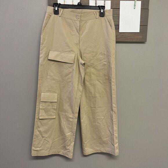 Princess Polly Women’s Beige Cepora Cargo Wide Leg Pants With Pockets- size 4 - Picture 1 of 12